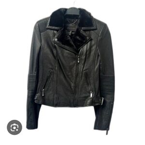 BCBGMaxAzria Charlie Zip Black Leather Moto Jacket – Size S